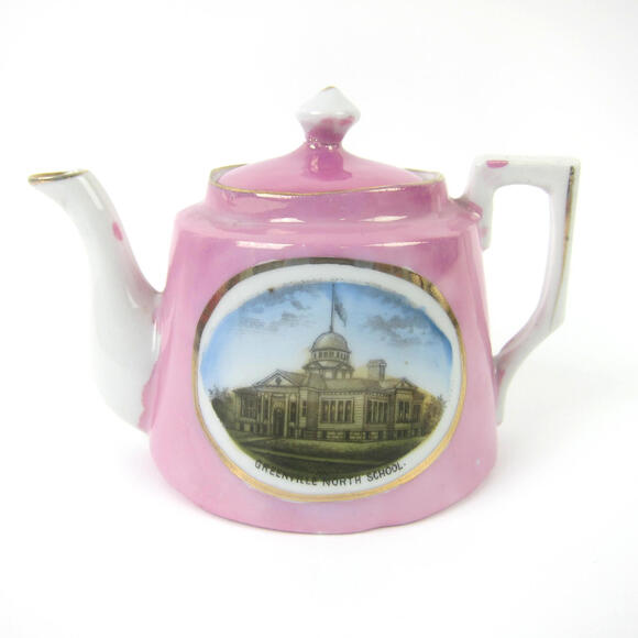 Antique Porcelain Teapot Greenville Ohio North School Pink Lusterware Germany